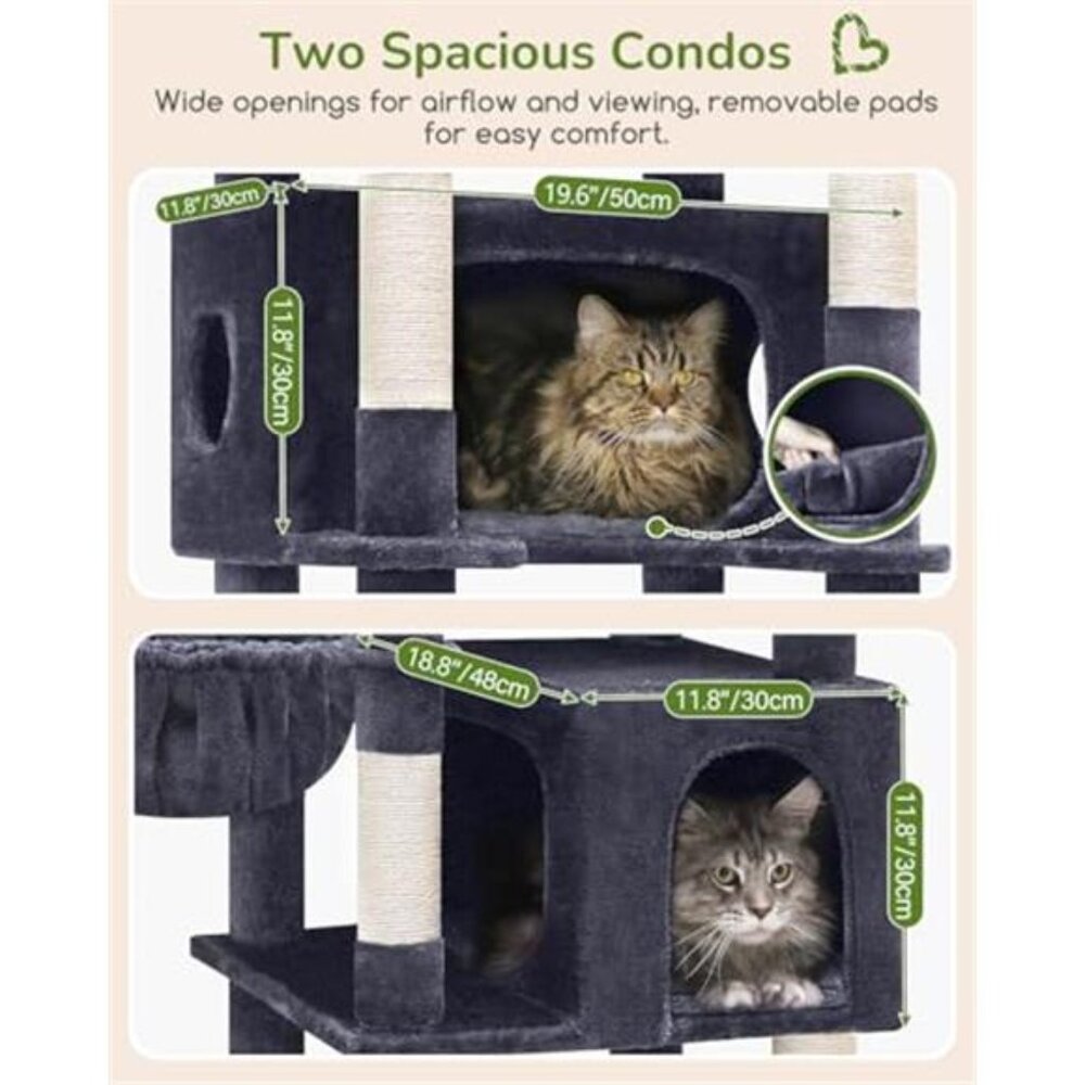 Heavy Duty Cat Tree Sturdy Cat Tower, Dark Gray, 74" - Picture 3 of 6